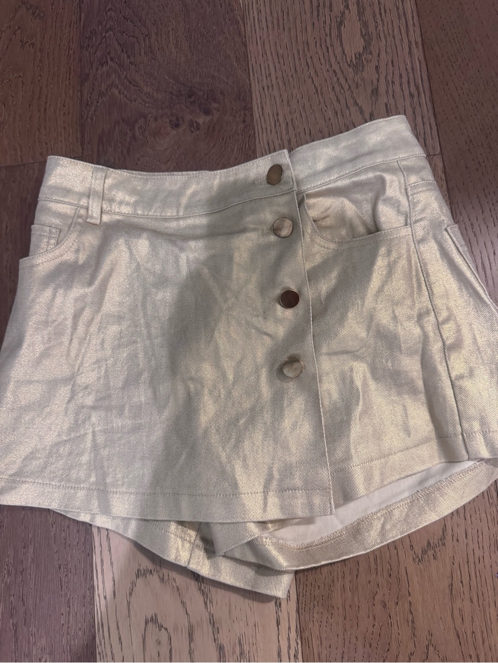 High-Rise Metallic Cream Mini Skort with Front Buttons